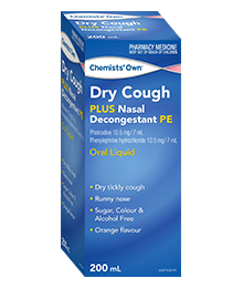 Chemists’ Own Dry Cough Plus Nasal Decongestant PE Oral Liquid 200mL