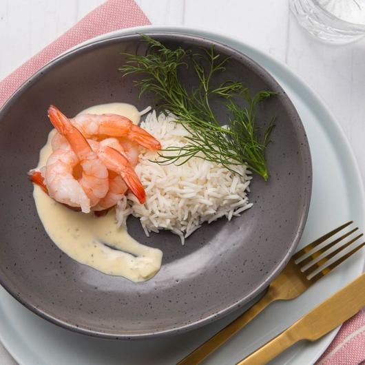 King Prawns with Garlic Cream Sauce & Steamed Rice